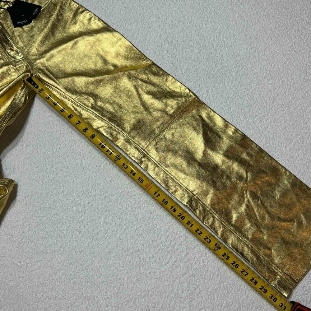 Muubaa London Amy Straight Sheep Leather Jeans 5-Pocket Gold Metallic Size‎ US 0 - Picture 15 of 15